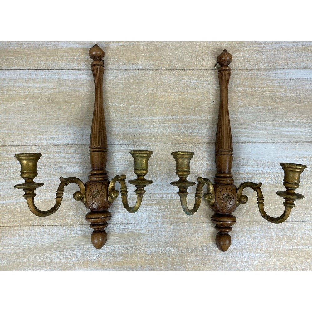 Vintage MCM Pair Syroco 2 Arm Wall Sconce Candle Holders Cottagecore Country